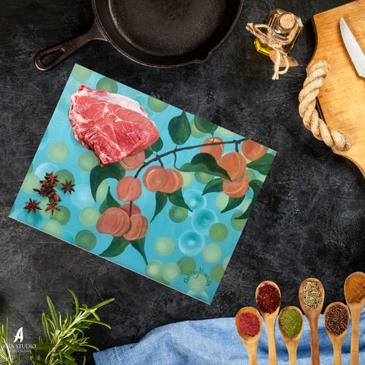 Peach Abundance Glass Cutting Board