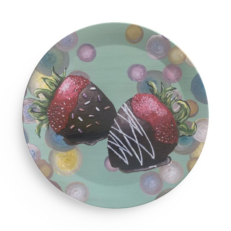 Chocolate-Dipped Strawberry Melamine Party Plates 8"