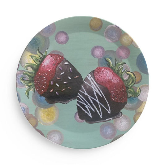 Chocolate-Dipped Strawberry Melamine Party Plates 8"