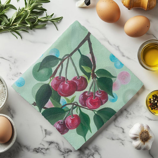 Red Cherry Jewels Cotton Tea Towel